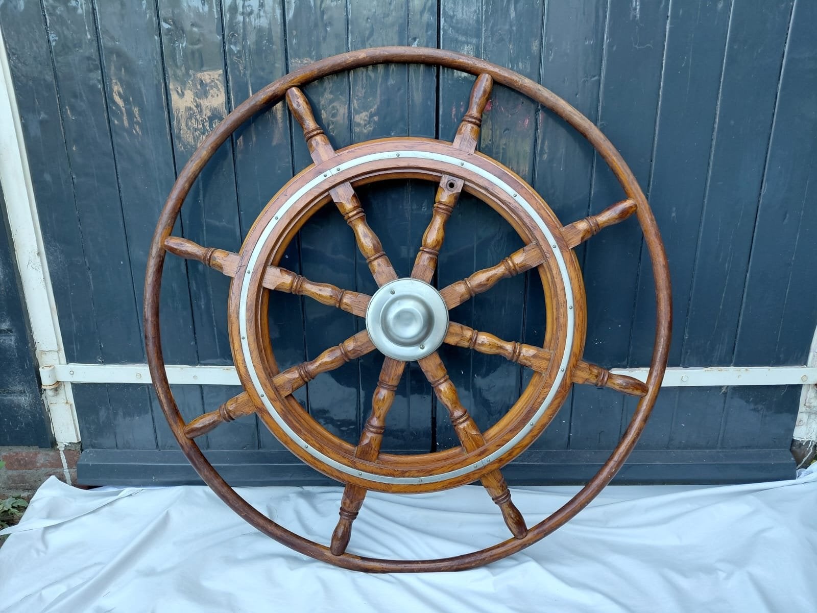 Historisch scheepsstuurwiel van sleepboot - 103 cm diameter, Antiek en Kunst, Ophalen
