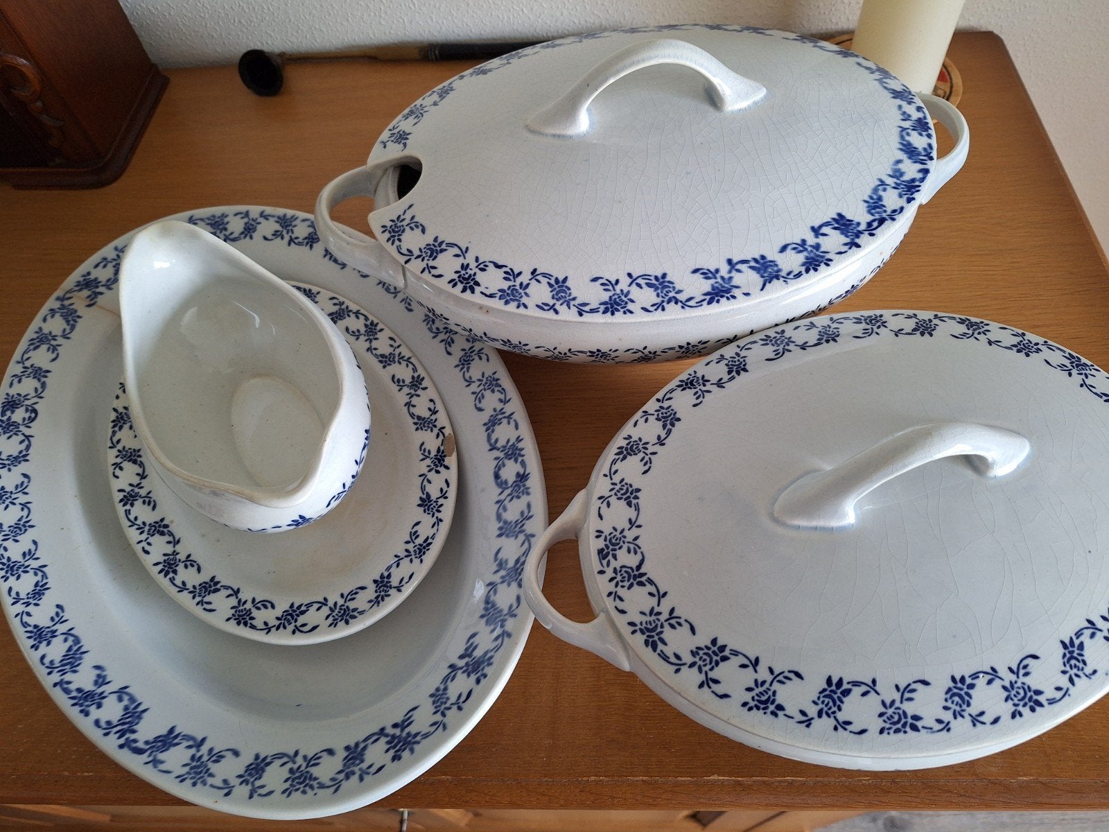 Vintage Chodziez servies - Blauw bloemmotief, Antiek en Kunst, Antiek | Servies compleet, Ophalen