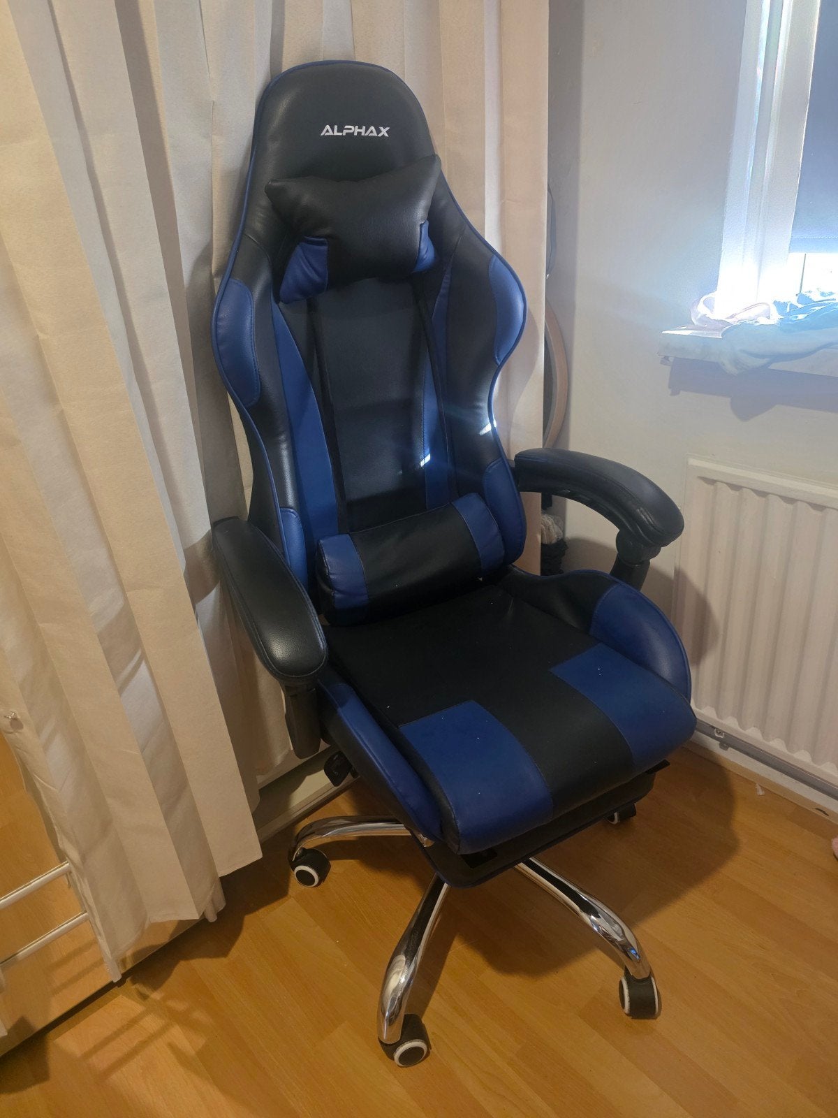 Gaming Bureaustoel Alphax - Zwart/Blauw met Voetensteun, Ophalen