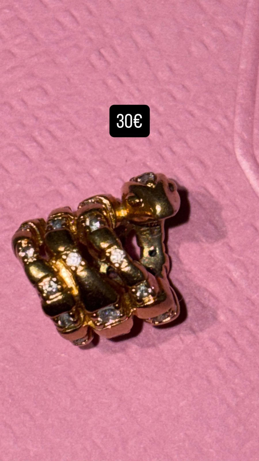 Pandora vergulde slang bedel met strass, Overige materialen, Gebruikt, Pandora, Ophalen of Verzenden