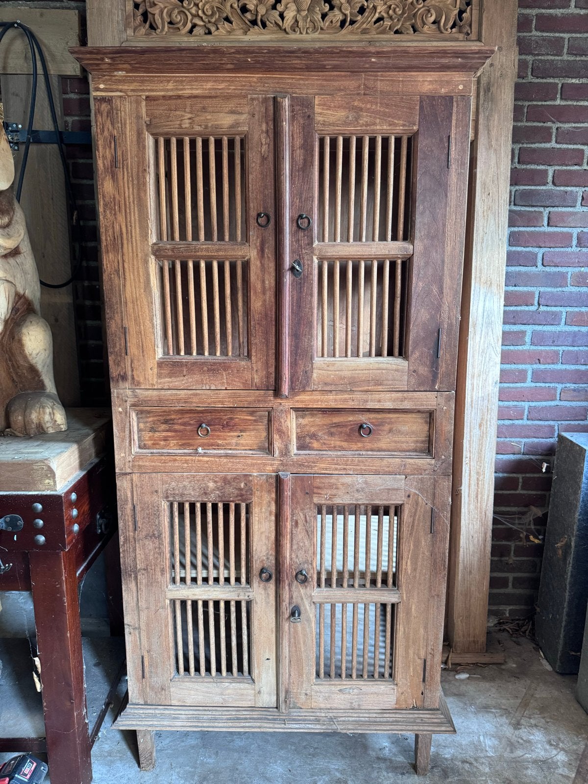 Antieke Teak Houten Kast - 177x80x50 cm, Ophalen