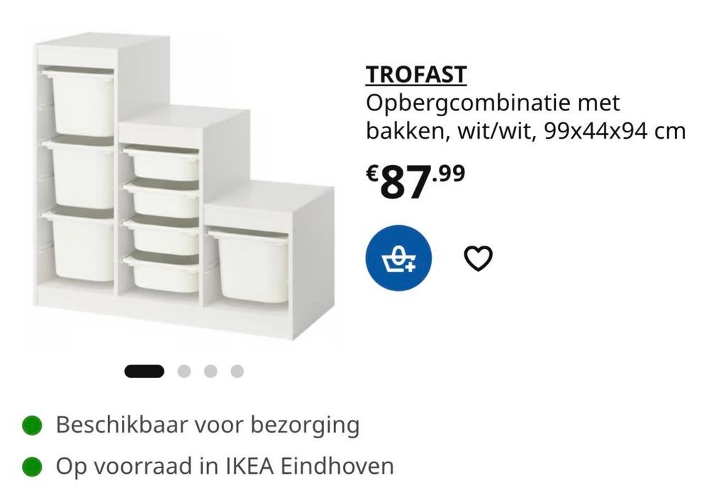 IKEA TROFAST Opbergcombinatie met bakken, wit, Gebruikt, Kast, Ophalen of Verzenden, 75 tot 100 cm