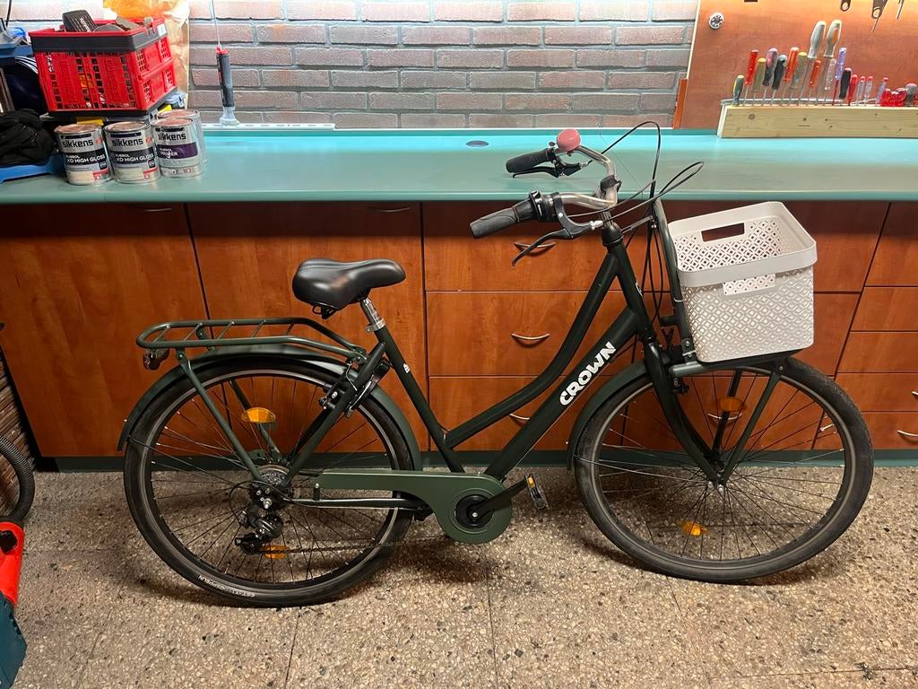 Crown Berlin Damesfiets - 53 cm frame - Groen, Fietsen en Brommers, Fietsen | Dames | Damesfietsen, Gebruikt, Velgrem, Versnellingen
