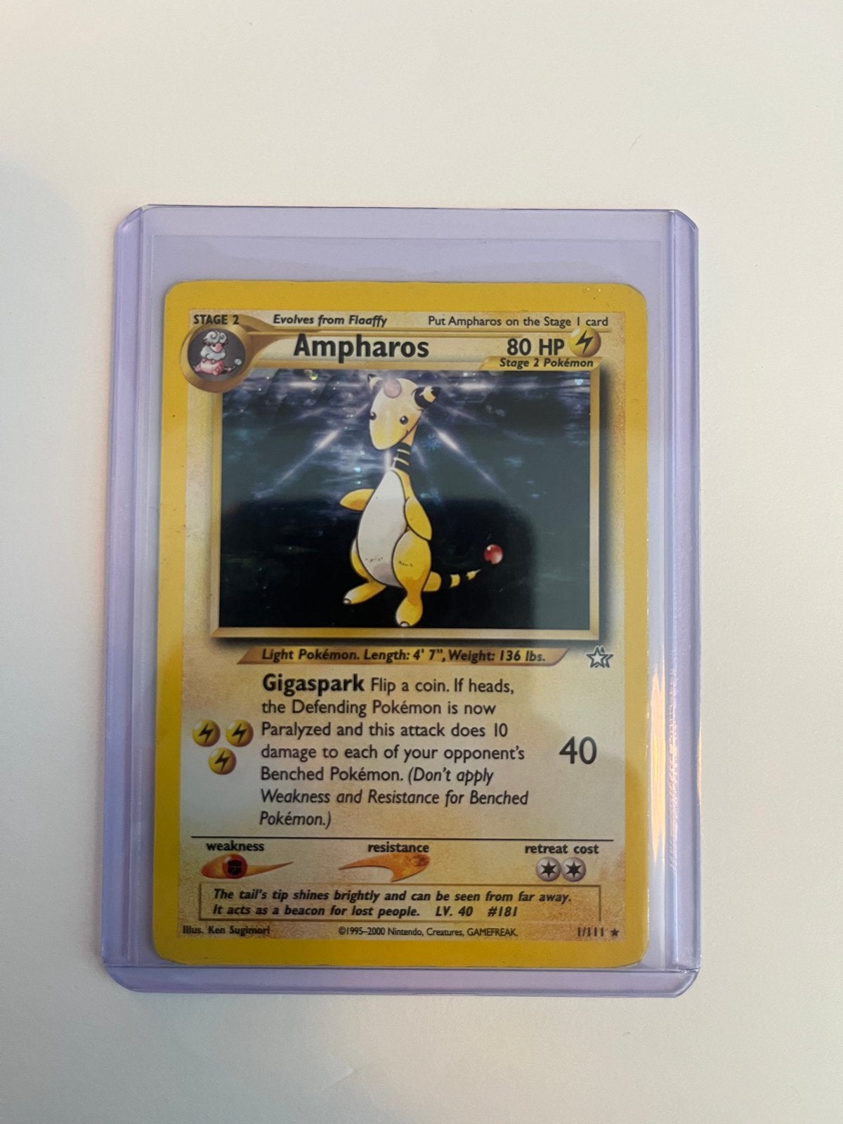 Pokémon Kaart: Ampharos (Neo Genesis 1/111), Ophalen of Verzenden, Zo goed als nieuw, Losse kaart