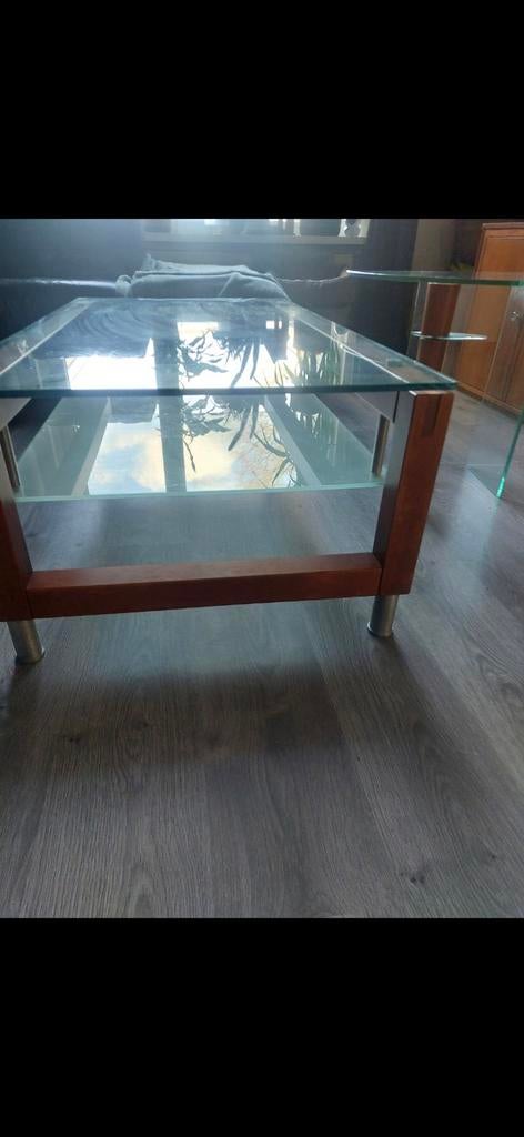 Glazen salontafel met bijzettafel, mag geruild worden, Ophalen of Verzenden