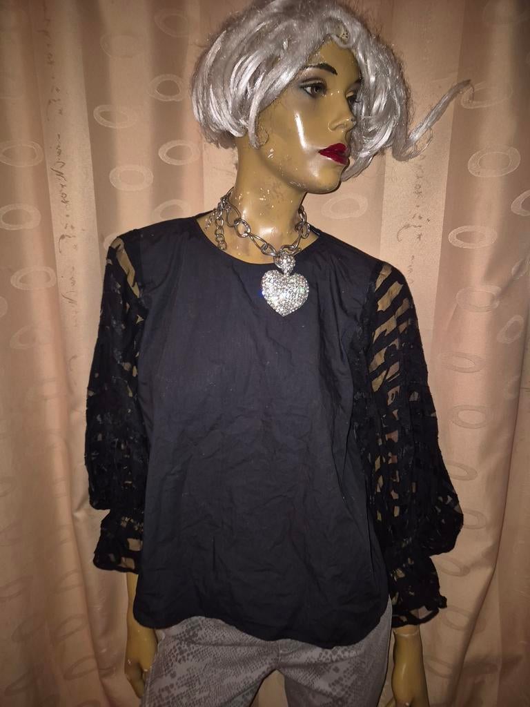 Zwarte blouse met kanten mouwen zara maat L, Maat 42/44 (L), Ophalen of Verzenden, Zo goed als nieuw, Zara