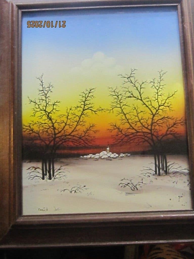 Pracht. Achter Glas schilderijtje met Byzondere. lucht, Antiek en Kunst, Ophalen, Expressionistisch, Gemengde techniek, Landschap
