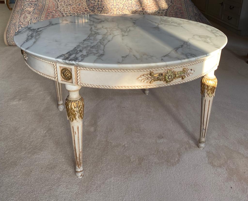 Salontafels Antiek Renaissance, Louis XV, wit marmer, goud, Ophalen
