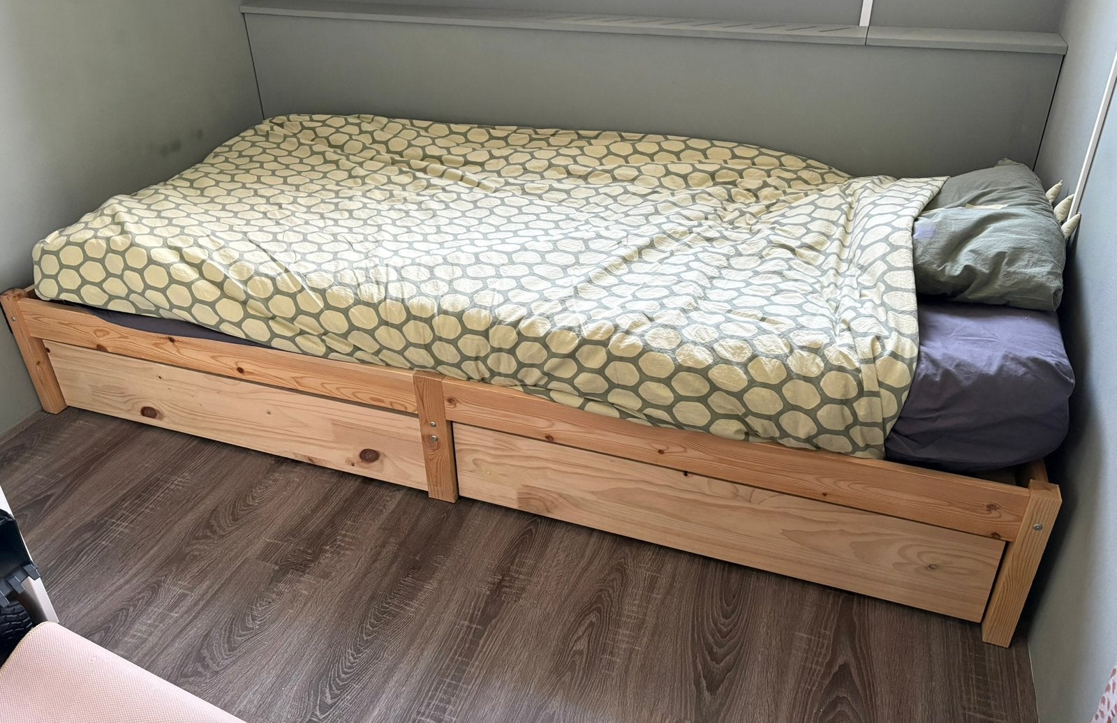 Bed 90/200 met lades, Ophalen, 90 cm, Eenpersoons, Wit
