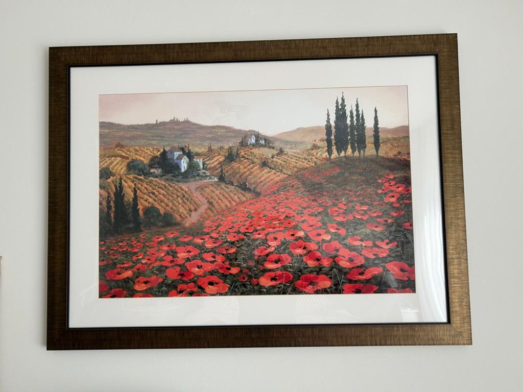 Schilderij Toscane met klaprozen en cipressen, Antiek en Kunst, Kunst | Schilderijen | Klassiek, Ophalen