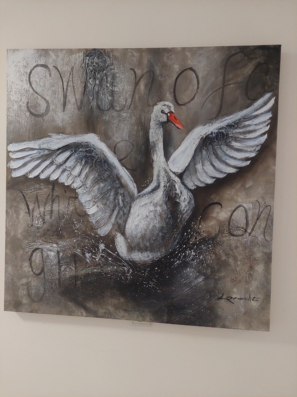 Set van 2 olieverf schilderijen zwanen 100x100 cm, Antiek en Kunst, Ophalen
