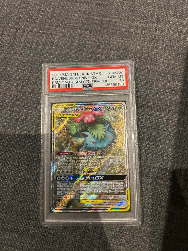 Pokemon Venusaur Snivy Tag Team GX PSA 10, Ophalen, Zo goed als nieuw, Losse kaart