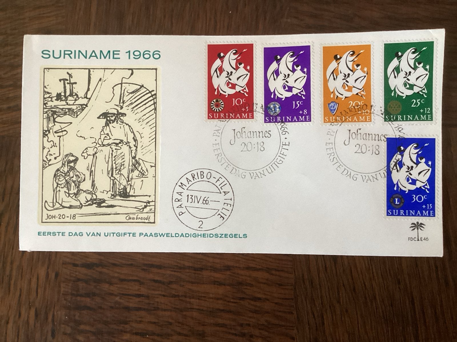 Suriname 1966 Eerste Dag Paasweldaadigheidszegels, Verzamelen, Ophalen, 1960 tot 1980, Gelopen, Buiten Europa