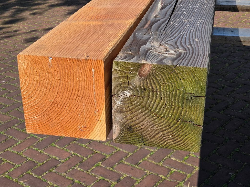 2 Douglas palen 24x24 cm / 3.00 meter lang - nr: TB26, Ophalen, Nieuw, 250 cm of meer, Palen