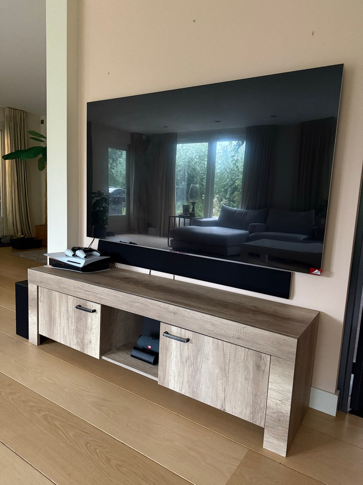 Tv meubel kast met opbergruimte - 180x40x50cm, Ophalen, Gebruikt, 150 tot 200 cm, Eikenhout