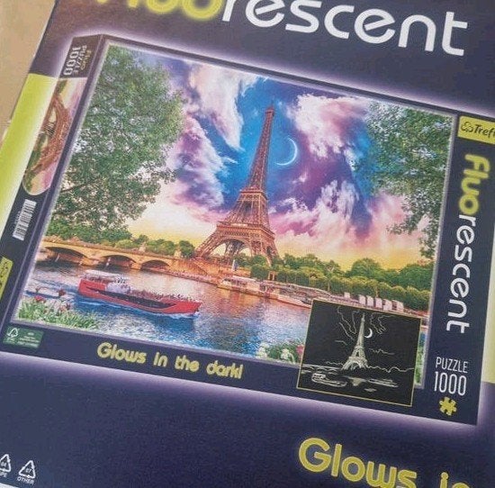 Glow in the Dark Puzzel, Parijs Day & Night, 1000 stukjes, Ophalen of Verzenden, 500 t/m 1500 stukjes, Gebruikt, Legpuzzel
