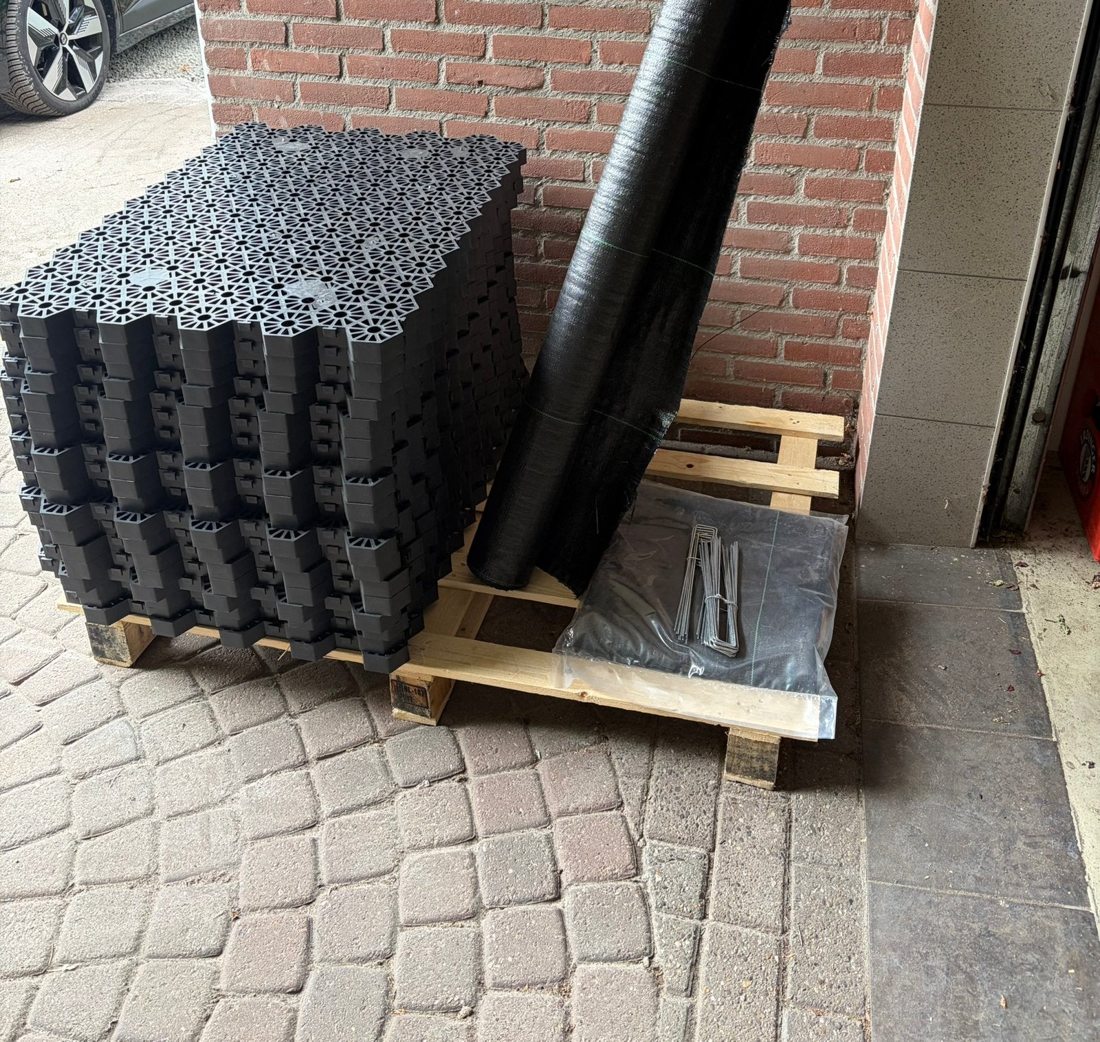 Grindplaten + worteldoek, Tuin en Terras, Grind, Keien en Split, Ophalen, Nieuw