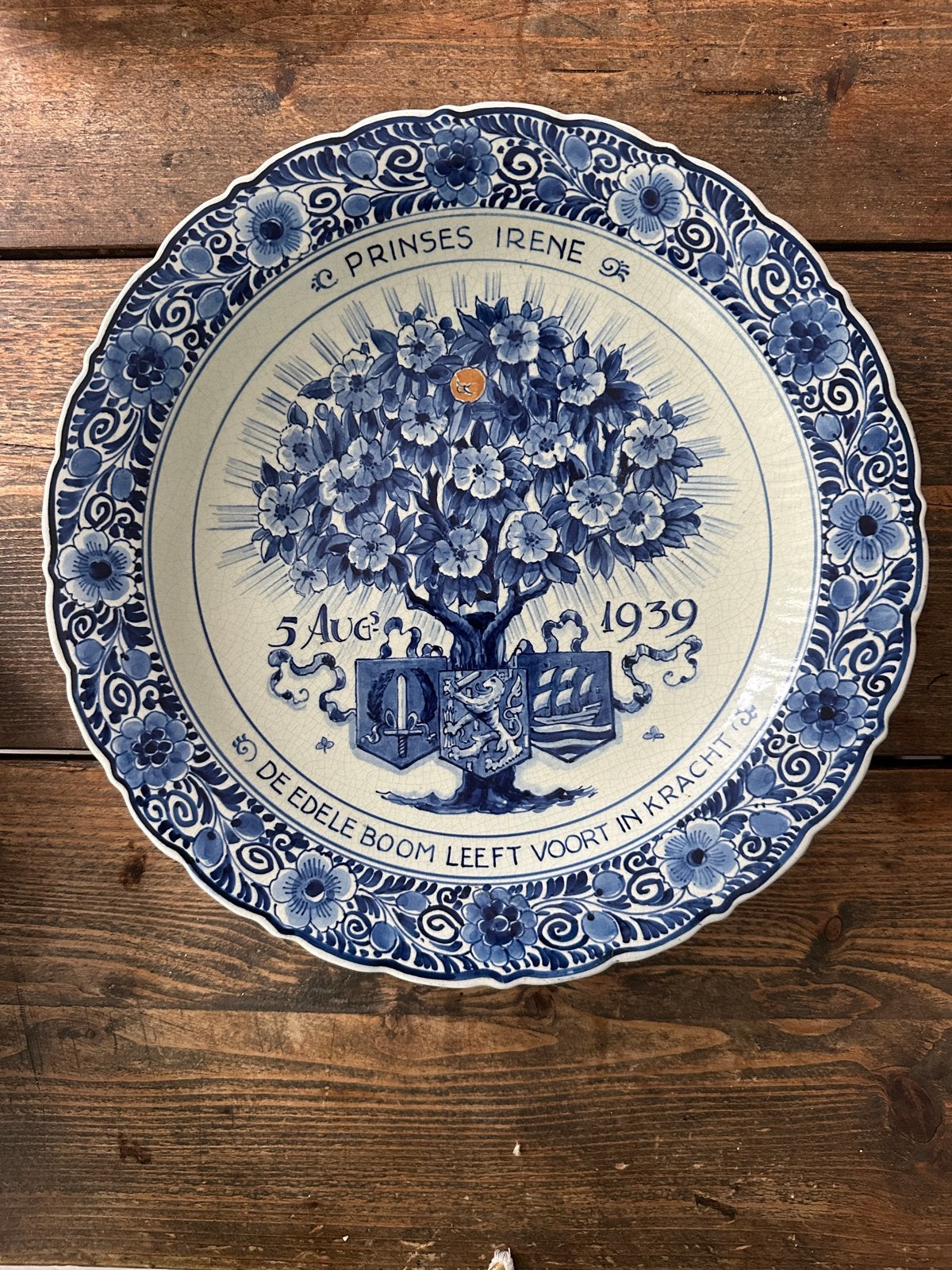 Delftsblauw herinneringsbord geboorte Prinses Irene 1939, Ophalen of Verzenden