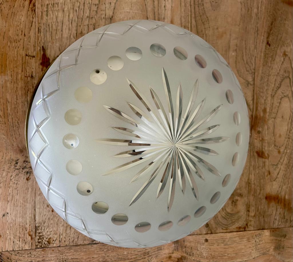 Klassieke plafondlamp, melkglas en geborsteld brons, ø 31cm, Ophalen, Gebruikt, Glas