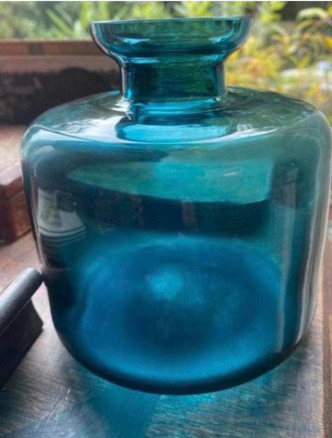 Petrol  Blauw Vaasje , Scandinavisch h.12 cm Vintage, Ophalen of Verzenden