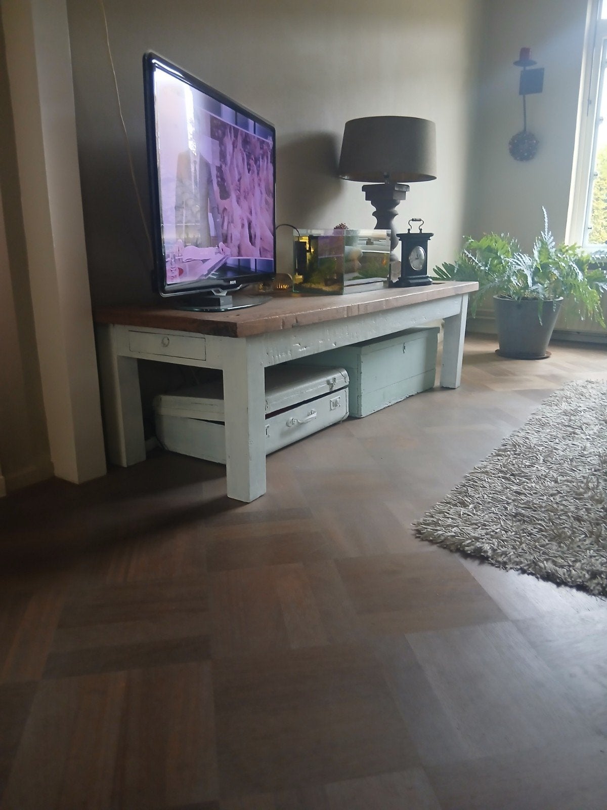 Robuuste teakhouten antieke handgemaakte tafel, Ophalen, 50 – 75, Gebruikt, 50 tot 100 cm