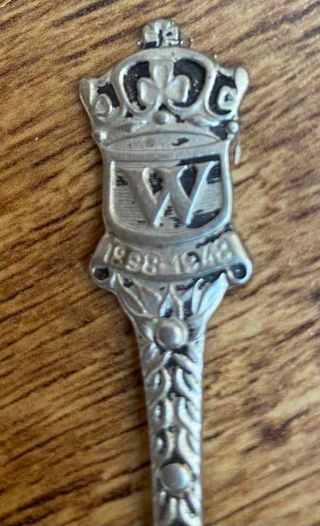 Vintage verzilverde lepel koningin Wilhelmina, Ophalen of Verzenden