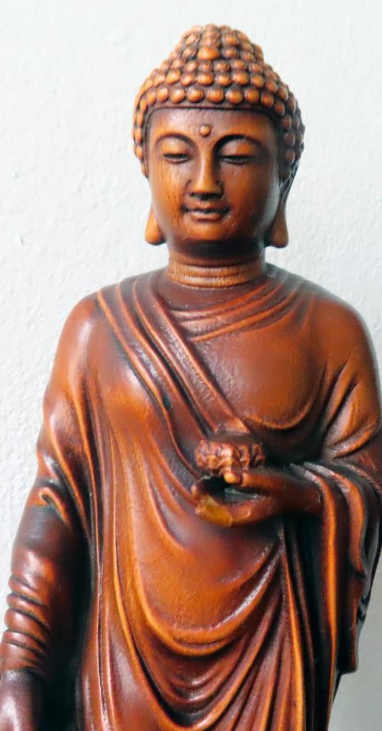 Houten beeld van een Sakyamuni Ru Lai Buddha uit Tibet, Houtsnijwerk, Ophalen of Verzenden, Handgemaakt, 20 - 50 cm