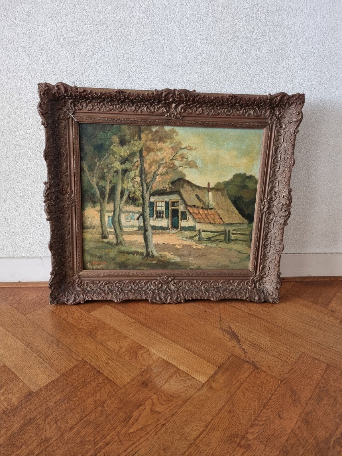 Schilderij Jan Knikker jr. - Landschap met boerderij, Ophalen, Doek, Realistisch, Landschap