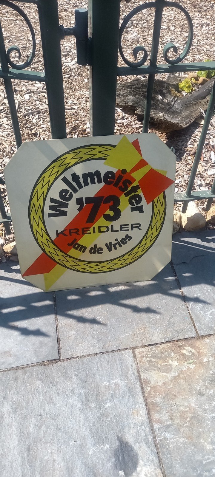 kreidler reclame bord, Ophalen, Gebruikt