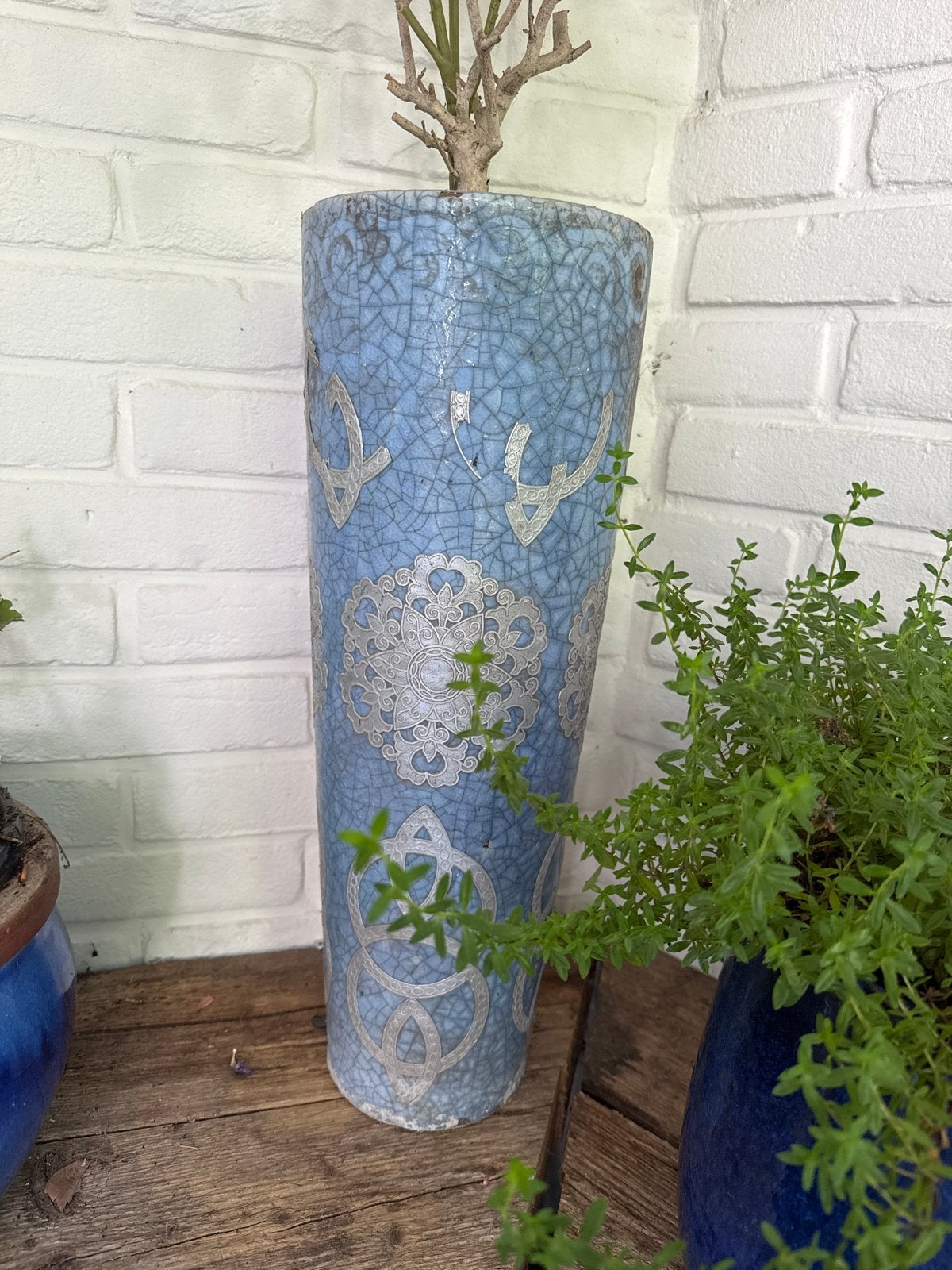 Decoratieve Bloempot met Craquelé en Zilveren Details 50cm, Ophalen