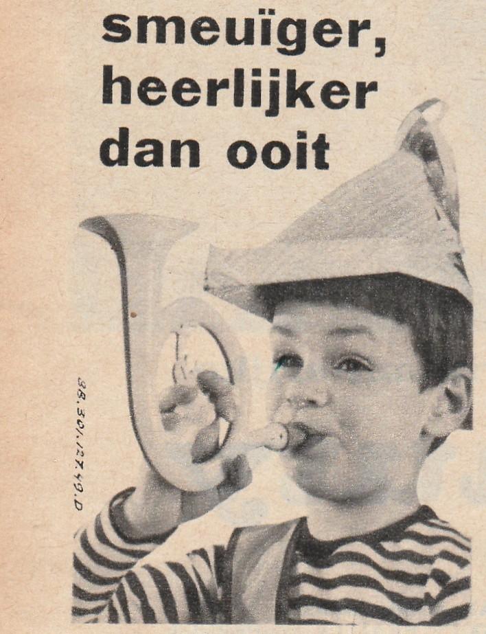 Retro reclame 1960 Blue Band margarine jongetje toetertje, Verzamelen, Retro, Verzenden, Overige typen