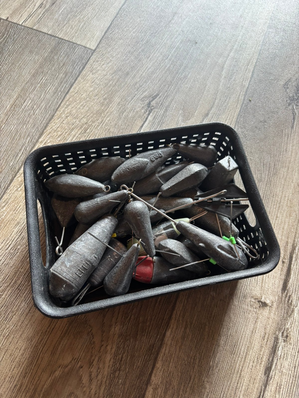 Bak met verschillende soorten gewichten lood, Ophalen of Verzenden, Zo goed als nieuw, Dobber of Lood