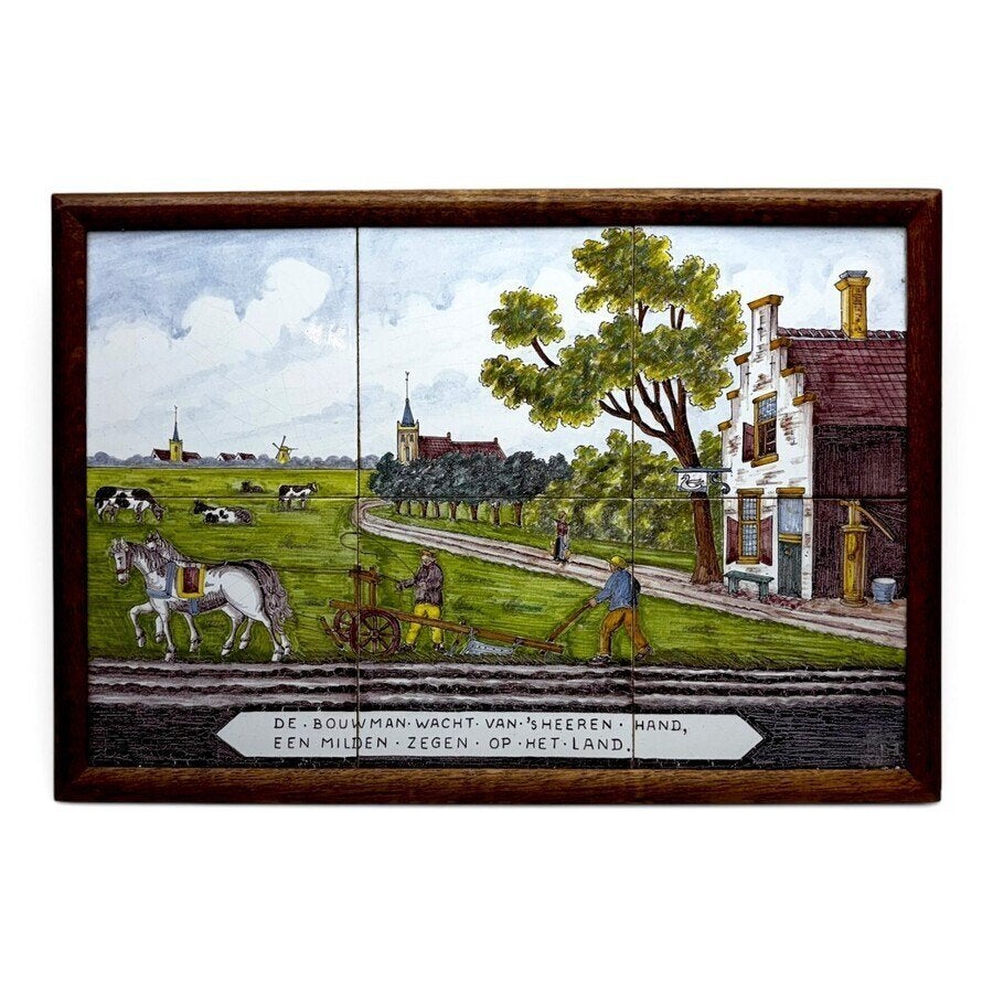Westraven tegeltableau ca. 1900, boerenhoeve met spreuk, Ophalen of Verzenden