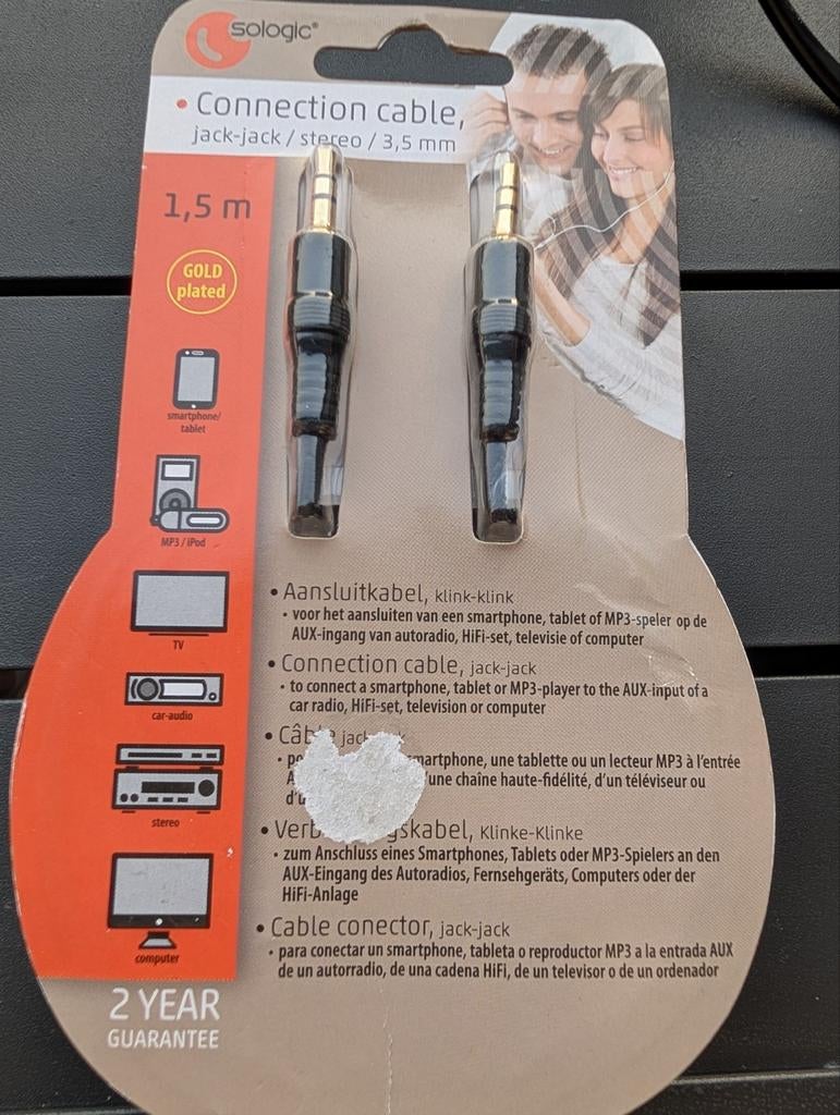 Sologic Jack-Jack Aansluitkabel 1,5m Goud Verguld, Ophalen of Verzenden, Nieuw, Minder dan 2 meter, Overige kabels