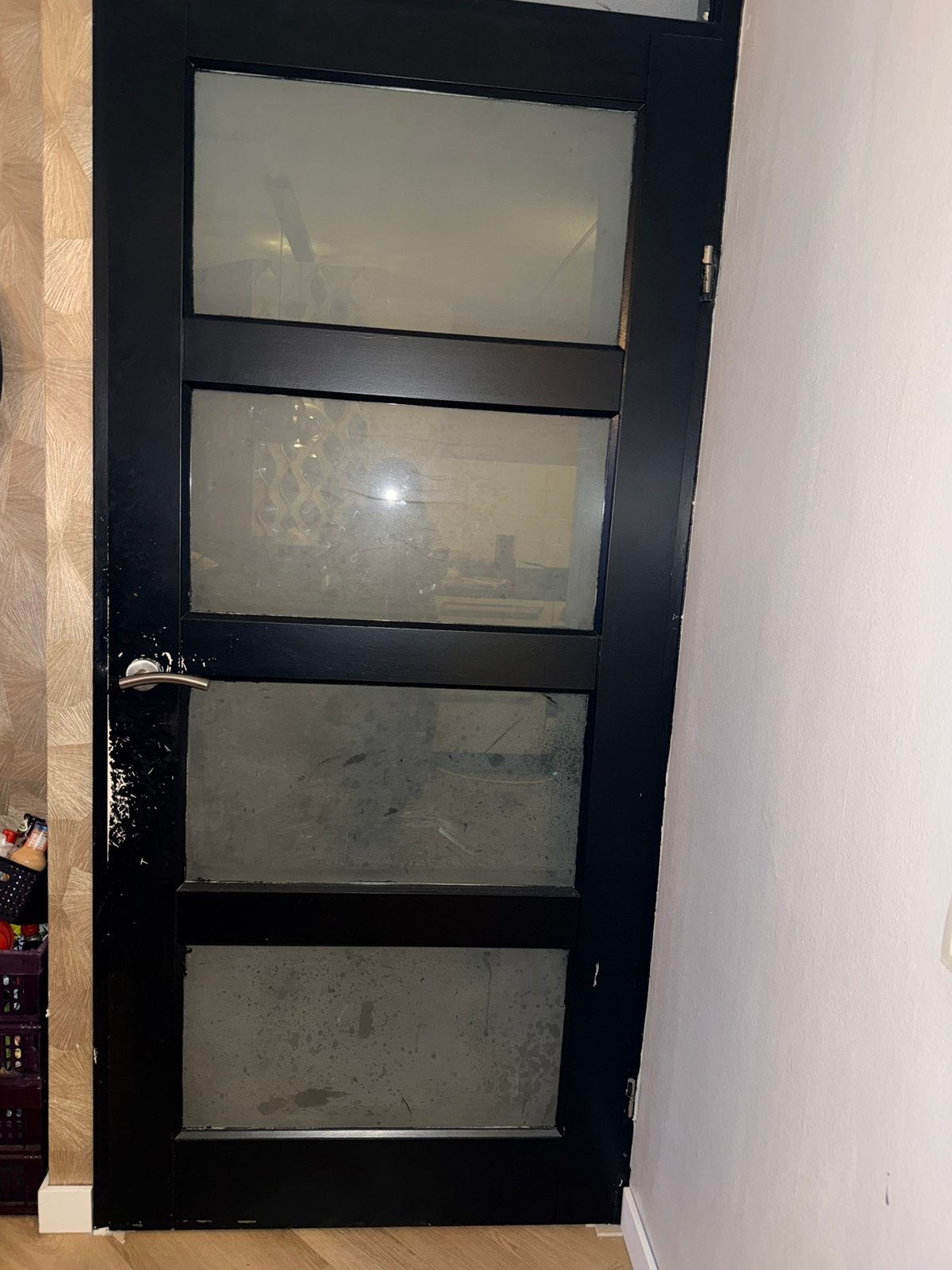 Zwarte binnendeur met matglas 211,5 x 93 cm, Ophalen, Gebruikt, 80 tot 100 cm, Binnendeur