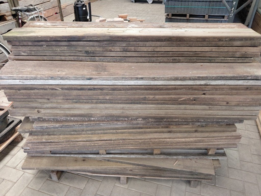 Grenen en hardhouten vlonderplanken te Koop, Ophalen, Gebruikt, Minder dan 180 cm, Planken