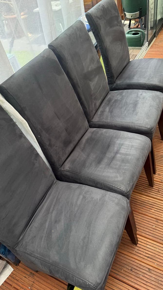Set van 4 donker blauw eetkamerstoelen, Ophalen, Gebruikt, Vier, Grijs
