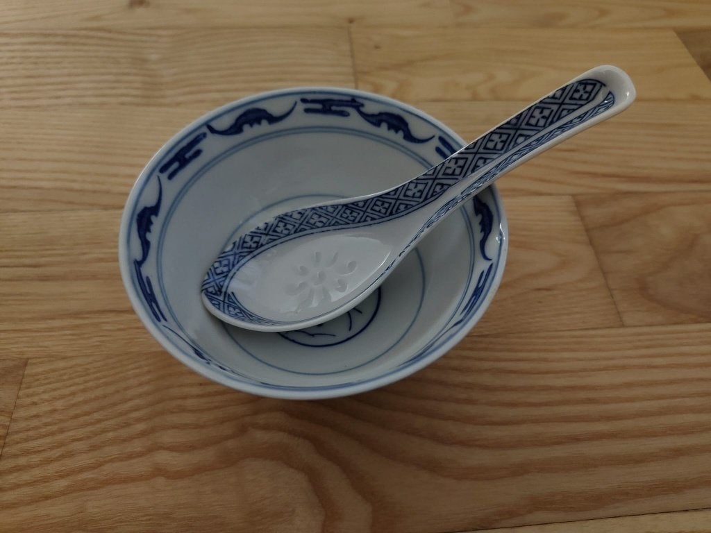 Soepkom met soeplepel blauw wit Chinees aardewerk, Nieuw, Ophalen of Verzenden, Overige materialen, Overige typen