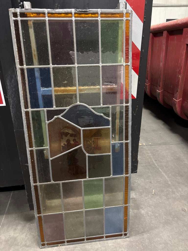 Glas in lood paneel smederij smidse, Antiek en Kunst, Ophalen of Verzenden