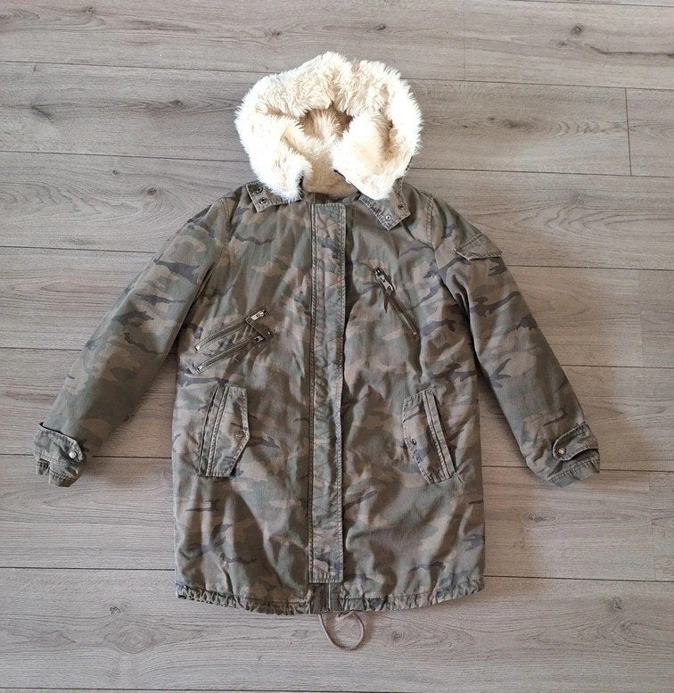 Zara dames parka camo jas maat S (36) met teddyvoering, Zwart, Ophalen of Verzenden, Zo goed als nieuw, Maat 36 (S)