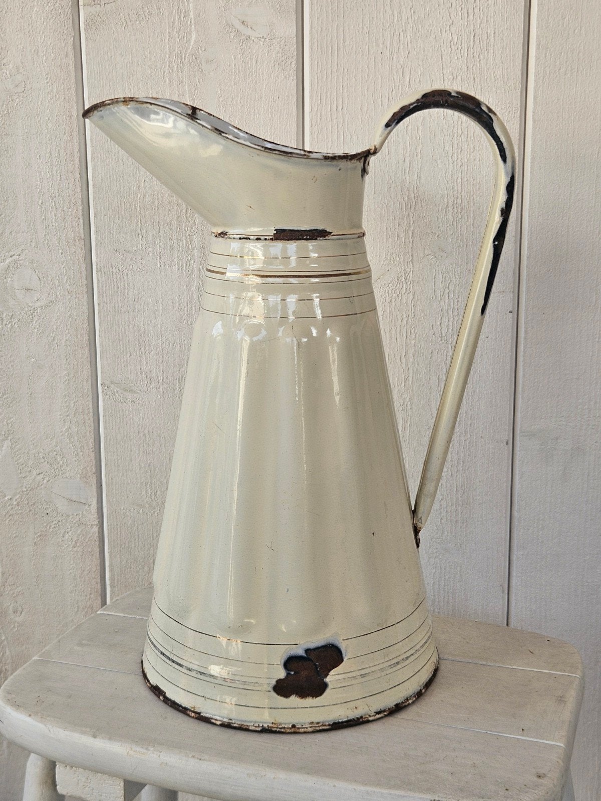 Franse emaille lampetkan / waterkan - uniek model - 38cm, Antiek en Kunst, Ophalen of Verzenden