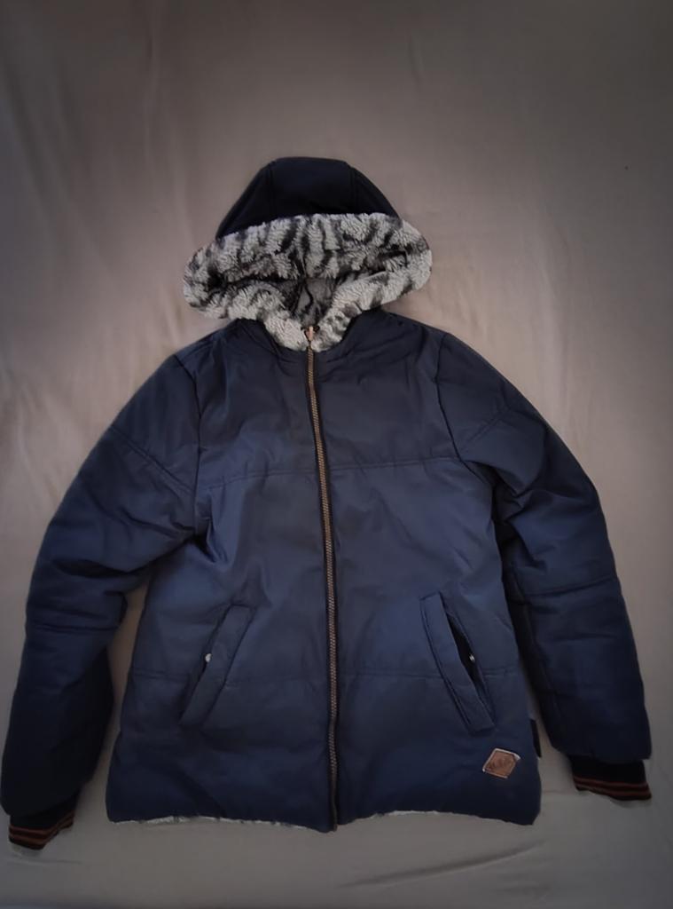 Omkeerbare jas met zebraprint en effen blauw - Maat 158, Nobell, Meisje, Ophalen of Verzenden, Zo goed als nieuw