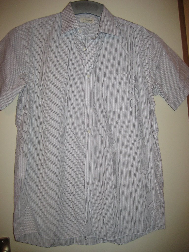 Beige/wit gestreepd hemd,43,Christian Berg, korte mouw (399), Ophalen of Verzenden, Zo goed als nieuw, Overige kleuren, Halswijdte 43/44 (XL)