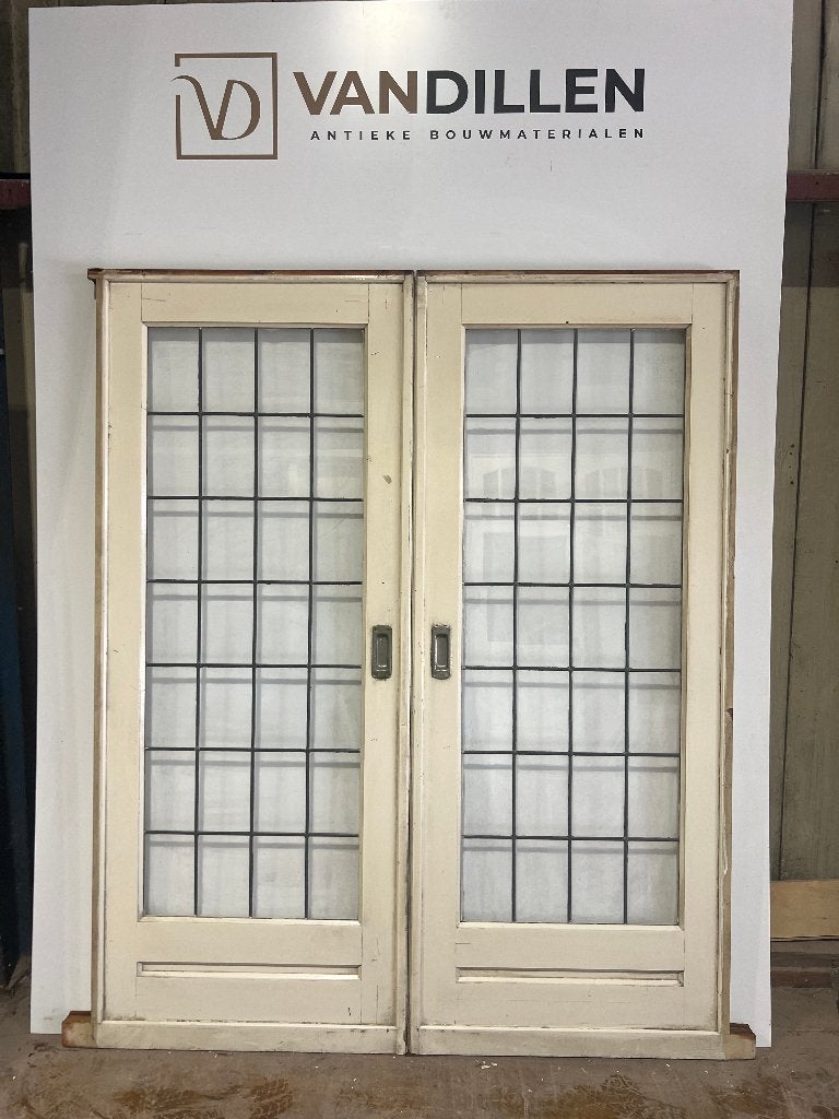 Oude ensuite schuifdeuren blank geblokt glas in lood, Gebruikt, 120 cm of meer, Binnendeur, Ophalen of Verzenden