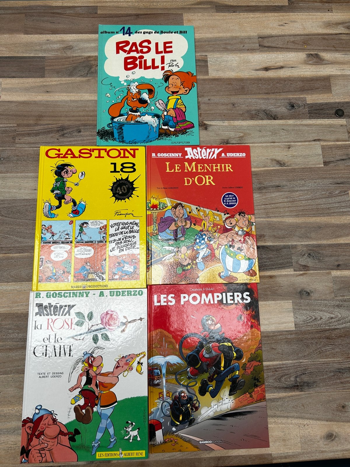 5 franstalige strips Asterix, Gaston, Boule & Bill, Les Pomp, Ophalen of Verzenden, Gelezen