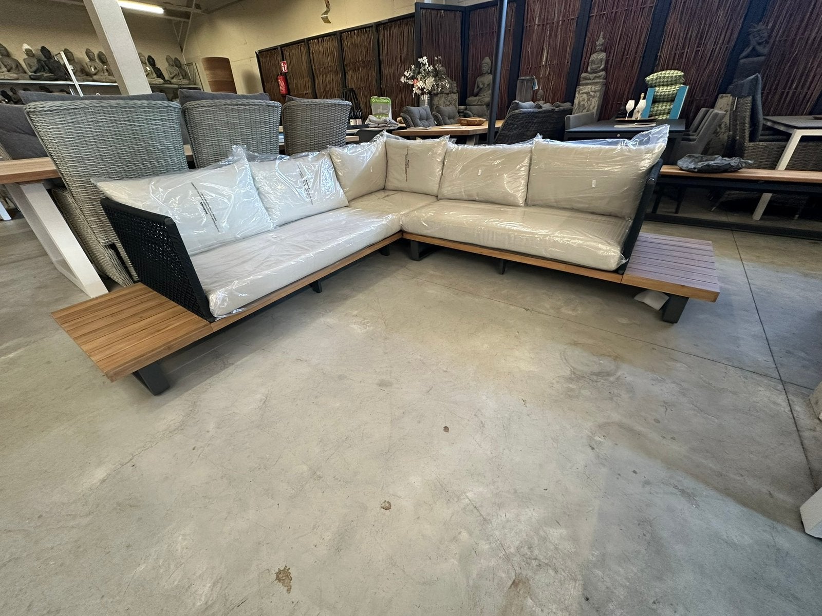 LAATSTE Luxe design loungeset rope met acasia hout, Tuin en Terras, Ophalen, Info@eurofar.nl, Loungeset, 5 zitplaatsen