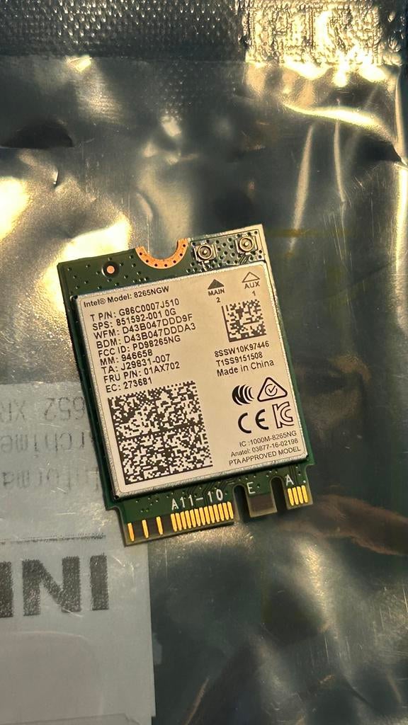lenovo x280 Intel Dual Band Wireless-AC 8265NGW Wifi Kaart, Computers en Software, Netwerkkaarten, Zo goed als nieuw, Intern, Ophalen of Verzenden