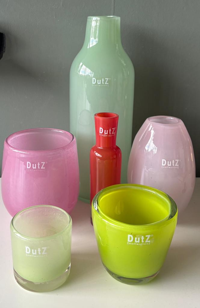 DUTZ Vazen - Fleurige set van 6 - Bubbles groen/roze/Rood, Overige kleuren, Ophalen of Verzenden, Minder dan 50 cm, Glas