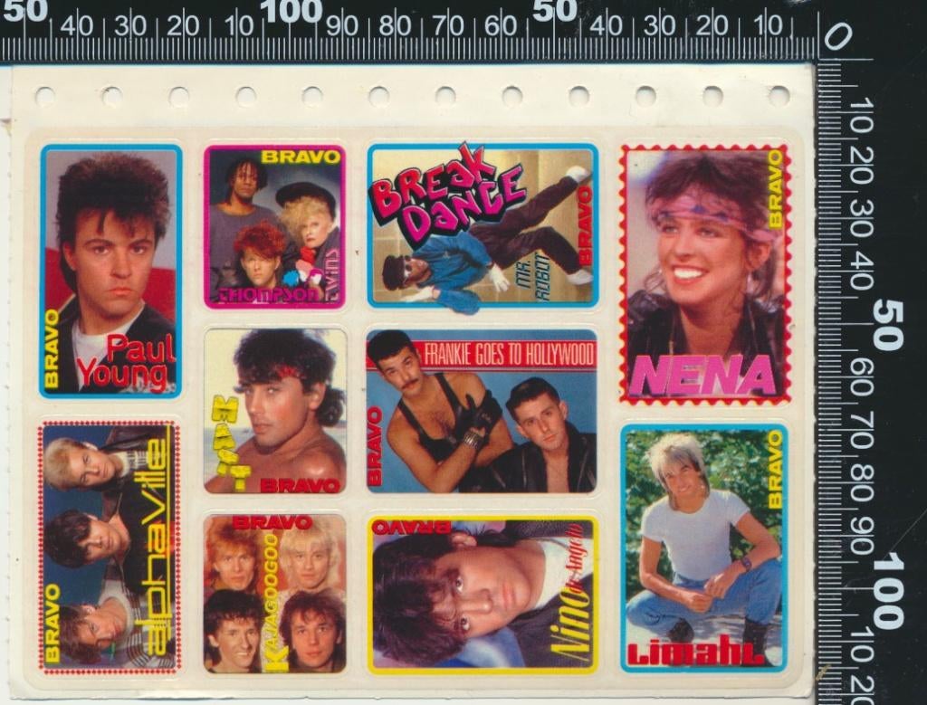 Sticker: Bravo - Paul Young - Alphaville - Nena, Ophalen of Verzenden, Zo goed als nieuw, Bedrijf of Vereniging