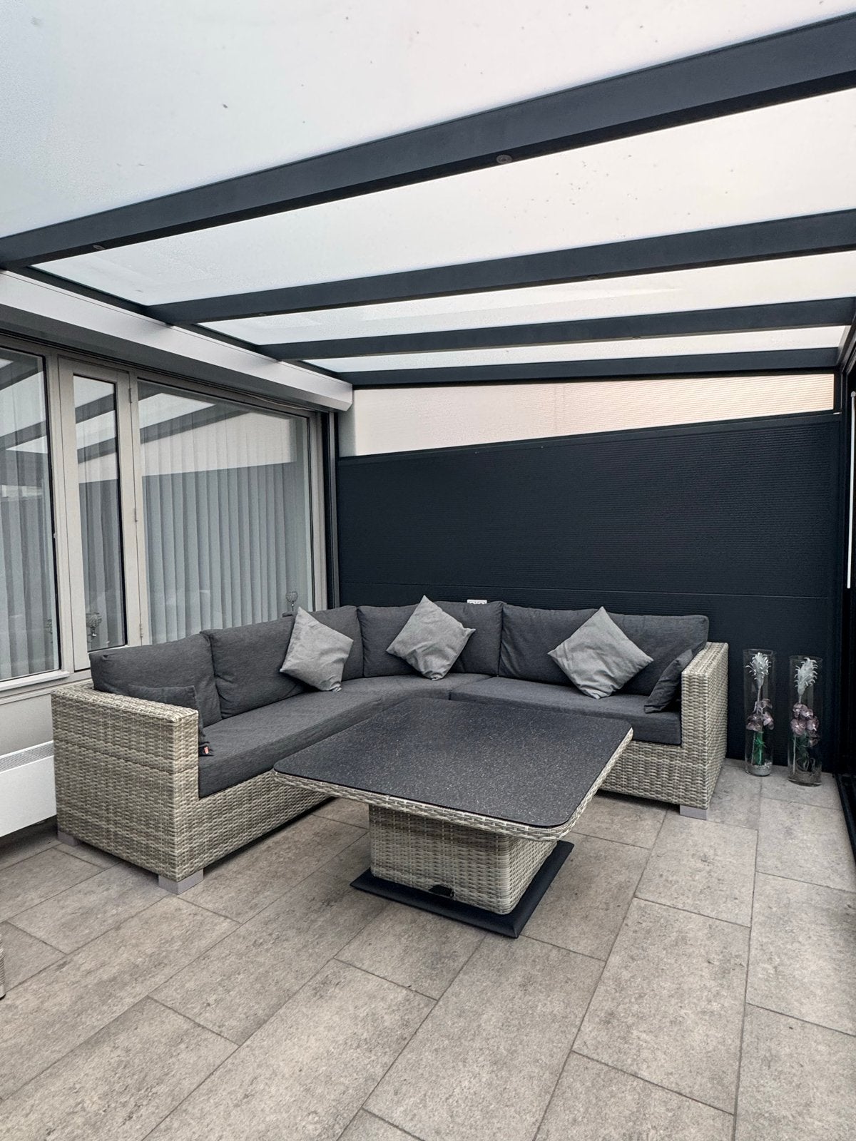 Rieten driedelige loungeset met verstelbare tafel, Tuin en Terras, Ophalen, Gebruikt, Meer dan 8 zitplaatsen, Loungeset